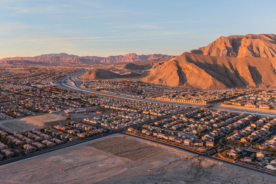 Early morning view of new neighborhoods and Route 215 from the top of Lone Mountain in Northwest Las Vegas.