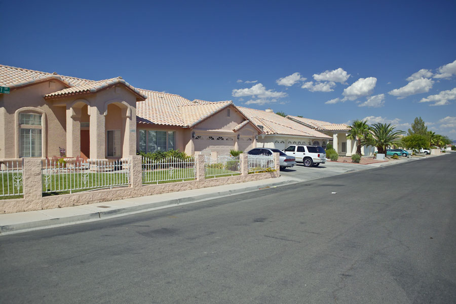 New homes and street in Clark County, Las Vegas, NV