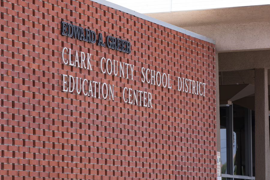 Edward A. Greer Clark County School District Education Center at E Flamingo Rd and Eucalyptus Avenue. CCSD headquarters. It administers K-12 education in the Las Vegas Valley. File photo: RYO Alexandre, Shutter Stock, licensed.
