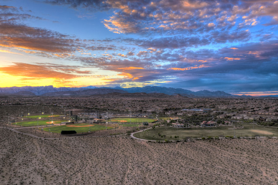 Aerial photo of Mountain's Edge Regional Baseball Complex, the newest addition to the Mountain's Edge Regional Park. April 19th 2019 Photo credit: Desert Dweller / Shutterstock.com, licensed.