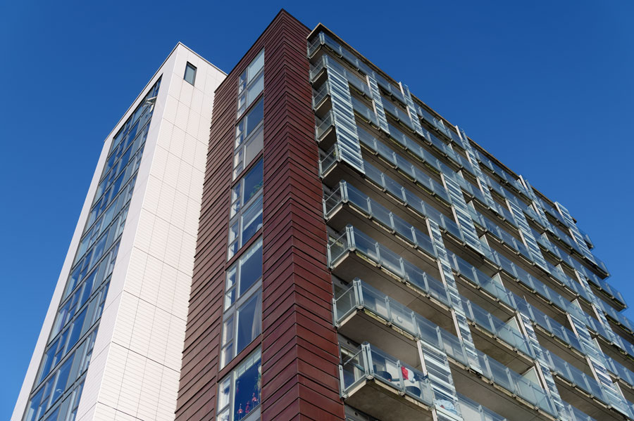 High rise residential building of flats with cladding being replaced with fire resistant materials